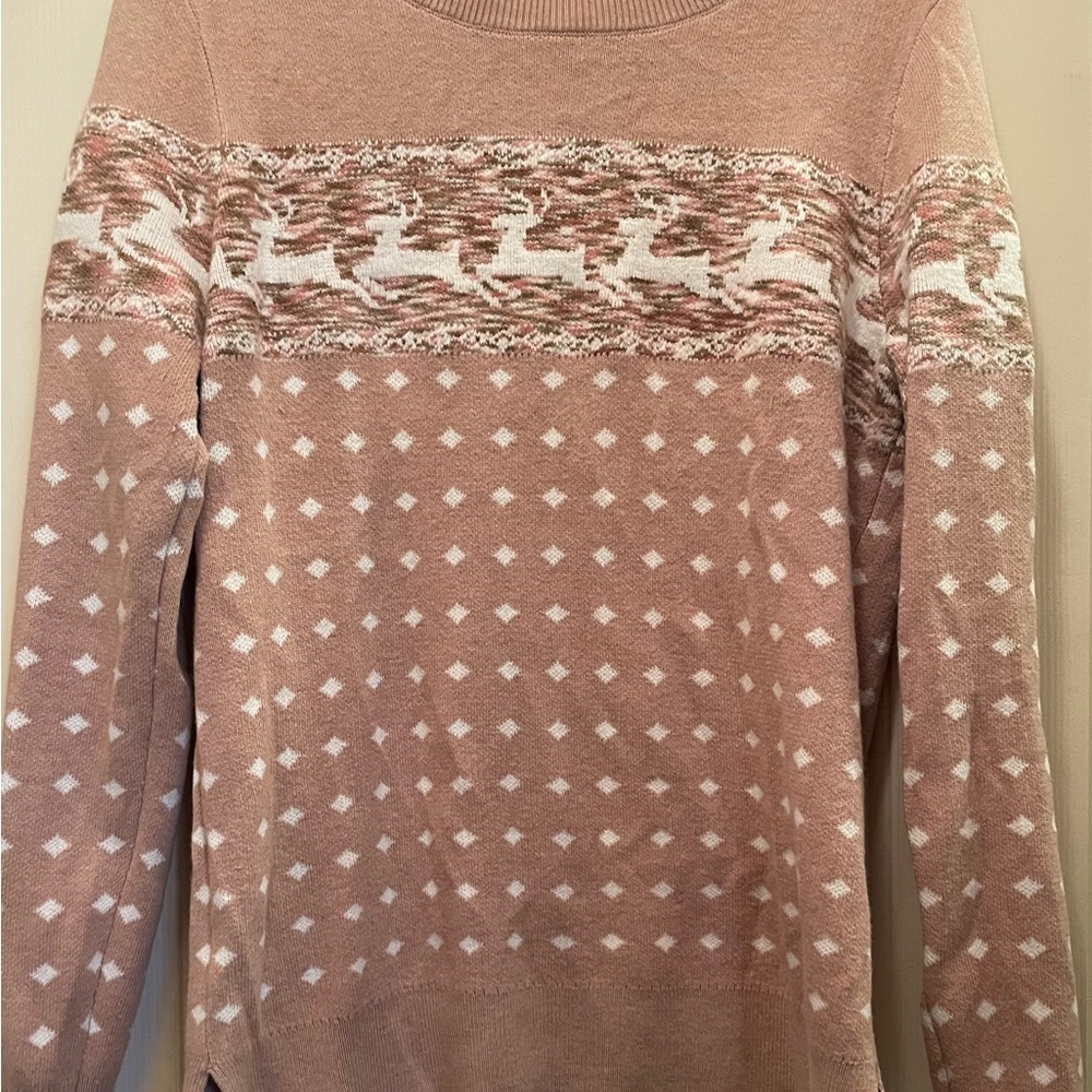 LOFT Pink and Cream Knit Sweater